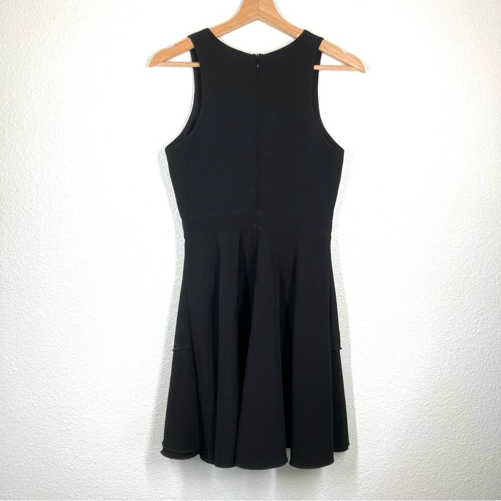 Aqua Women's Black Sleeve Less Mini Dress Small Deep V Neck Ruffled Skirt - Picture 9 of 14